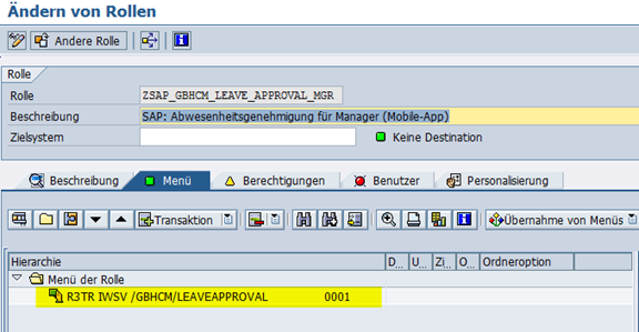 Ändern Rolle SAP_GBHCM_LEAVE_APPROVAL_MGR