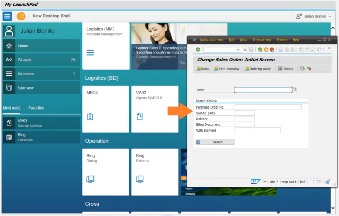 Start der SAP GUI aus dem Launchpad heraus