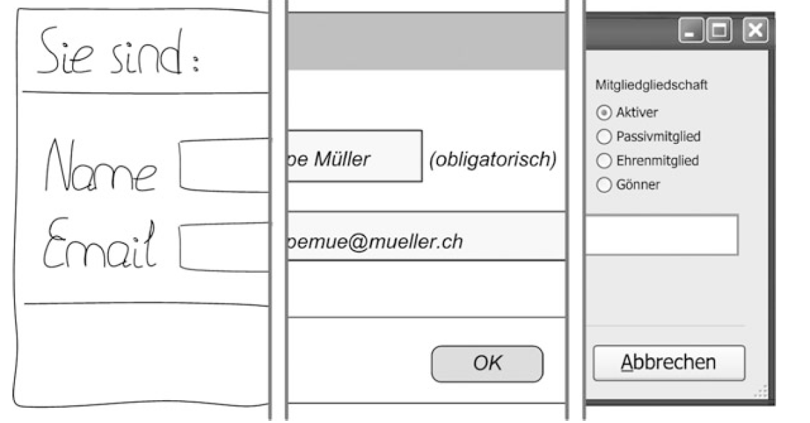 Handskizze Wireframe Implementation