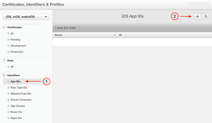 Registrierung der Fiori App im Apple Developer Account