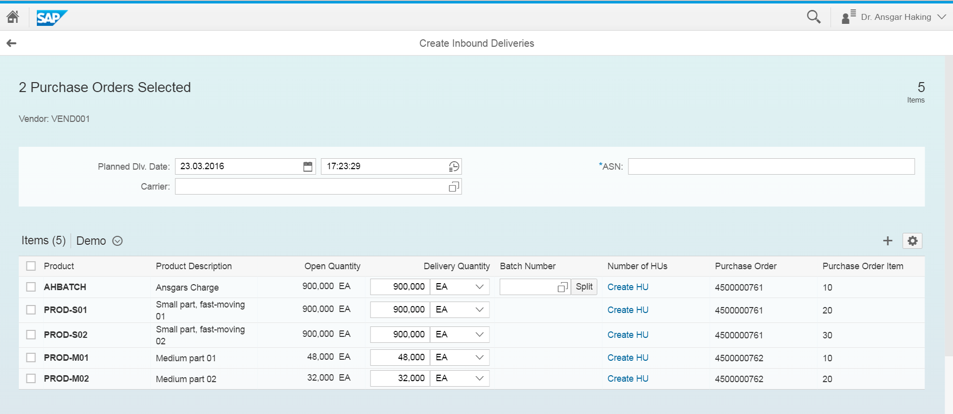 Create Inbound Deliveries
