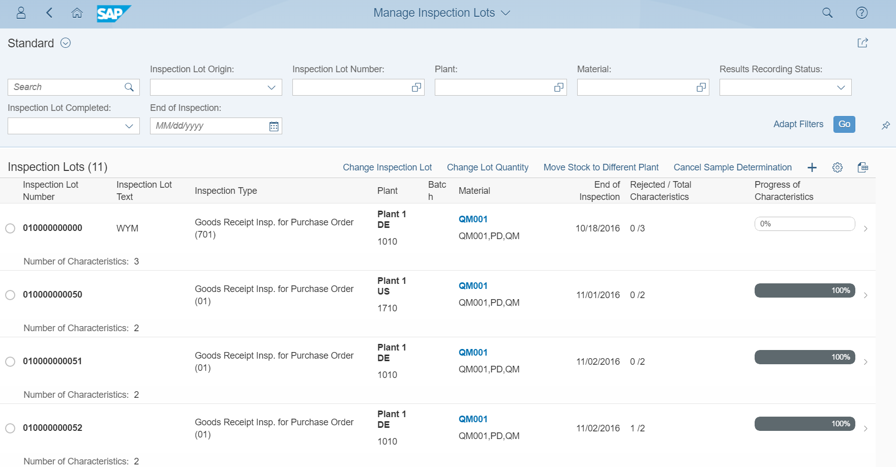 Abbildung 1: Manage Inspection Lots App 