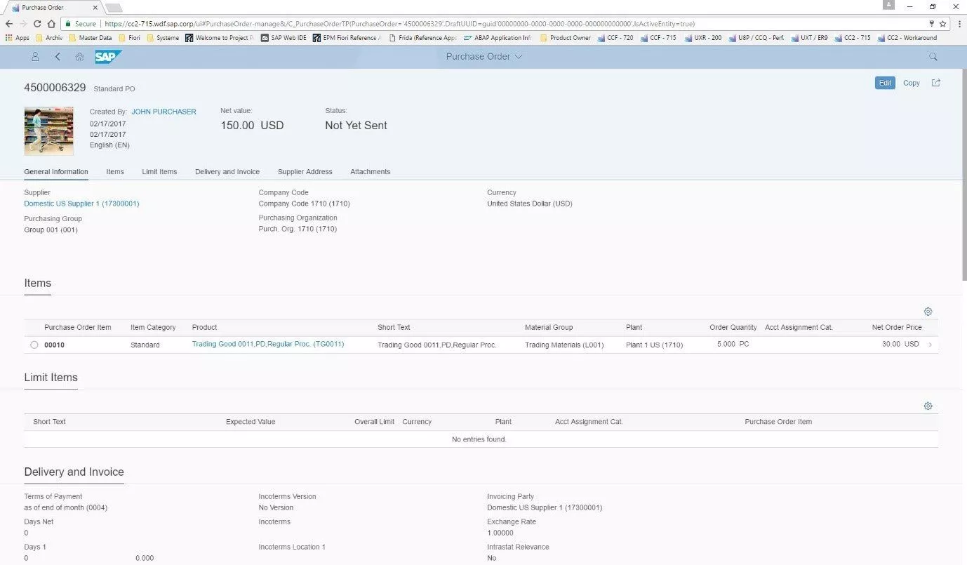 Detailansicht einer Bestellung in Manage Purchase Orders