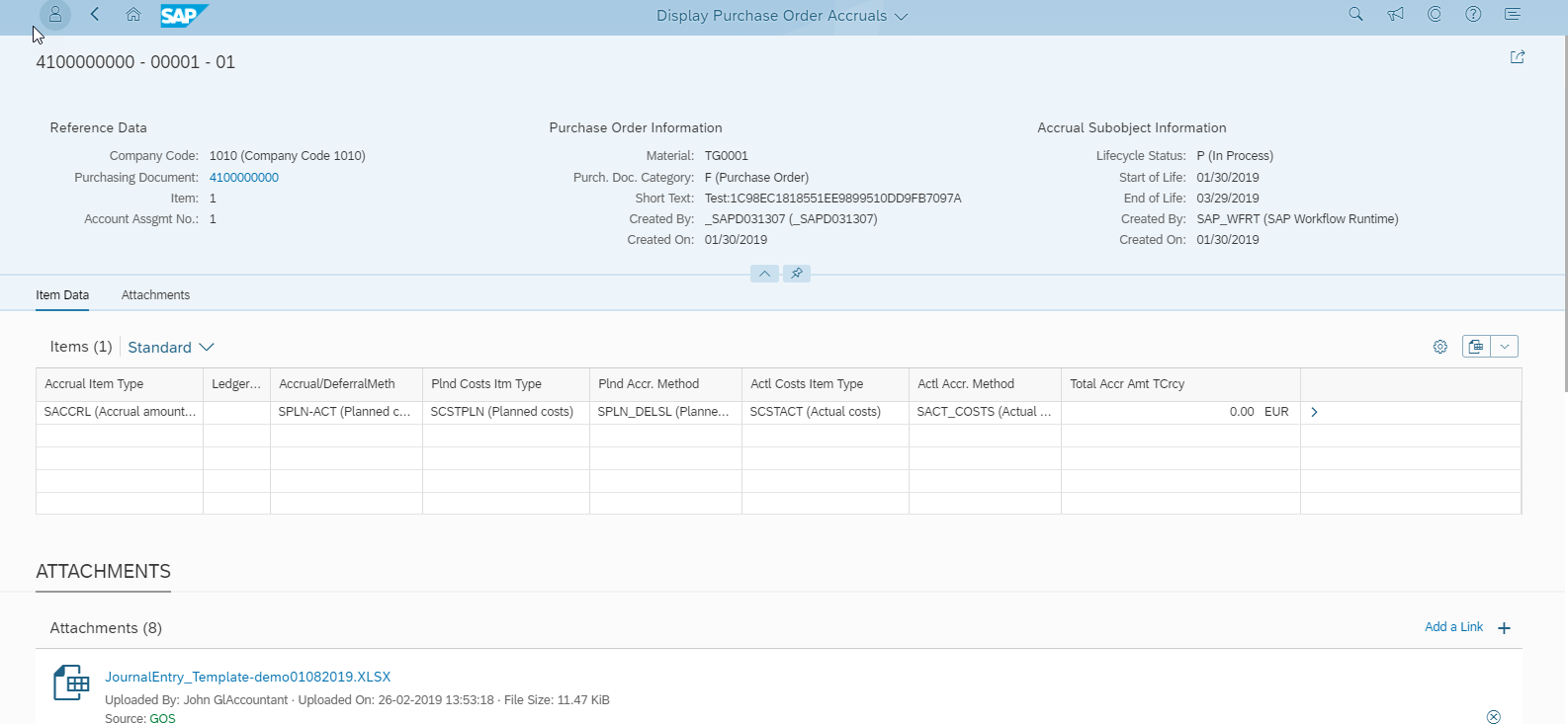 Bestellungsabgrenzungen mit Display Purchase Order Accruals verwalten