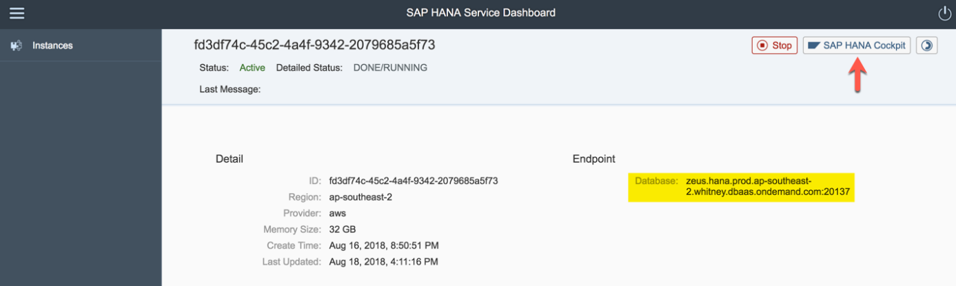 Vom Dashboard direkt ins SAP HANA Cockpit springen