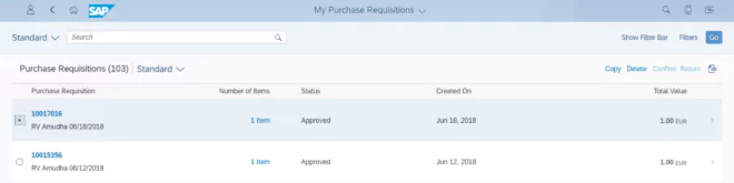 My Purchase Requisitions 