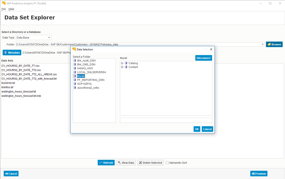 Wählen Sie die zuvor angelegte ODBC-Verbindung aus