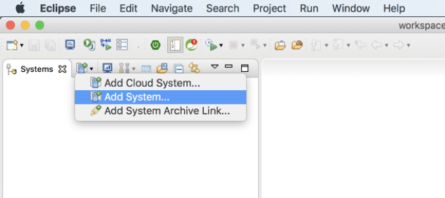 Über den Befehl Add System können Sie Eclipse mit HANA in der Cloud Foundry verbinden