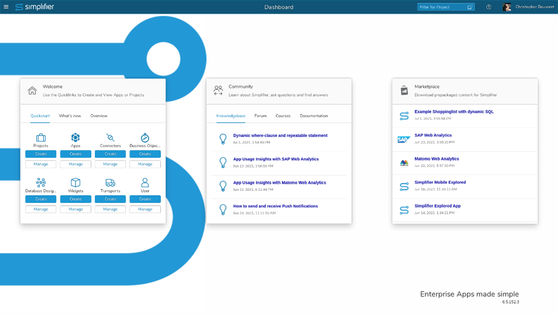 Abb. 1: Das neue Dashboard von Simplifier. Quelle: Simplifier.
