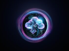 Creative background, image of a hologram of a cloud on the background of the globe. The concept of cloud technology, cloud storage, a new generation of networks. Copy space, Mixed media.